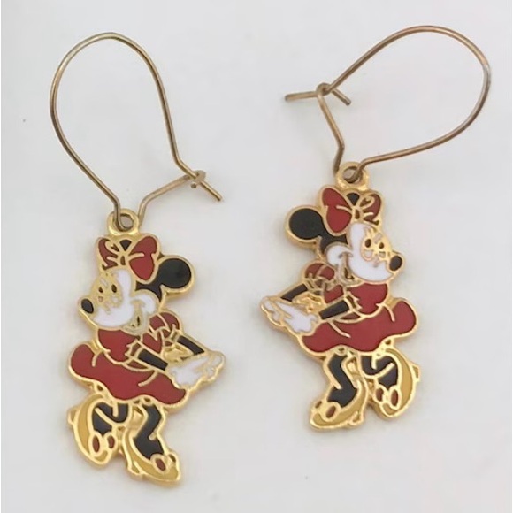 Vintage Disney Minnie Mouse Enamel Dangle French Wire Hook Earrings 2” 1995 - Picture 3 of 8